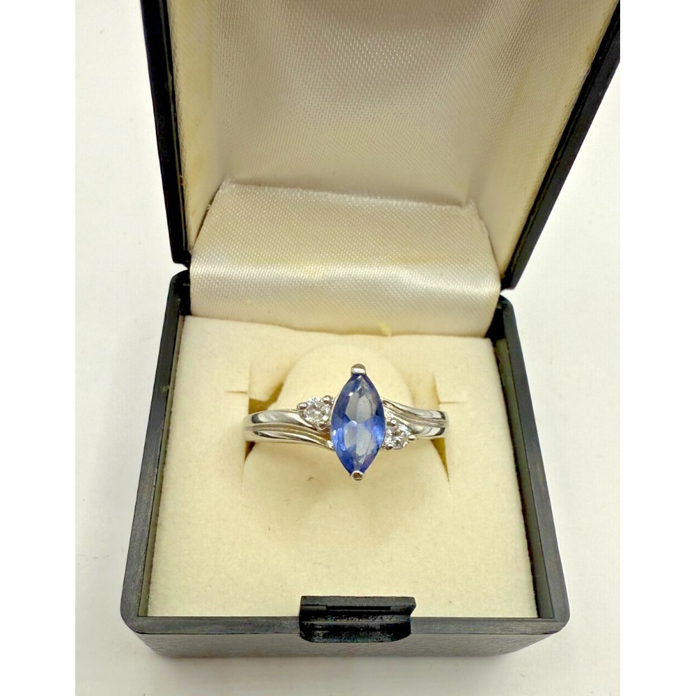 HMI Sterling Silver Ring Sz 9 Faux Tanzanite Marquise Cut CZ Accent 925 Statemen